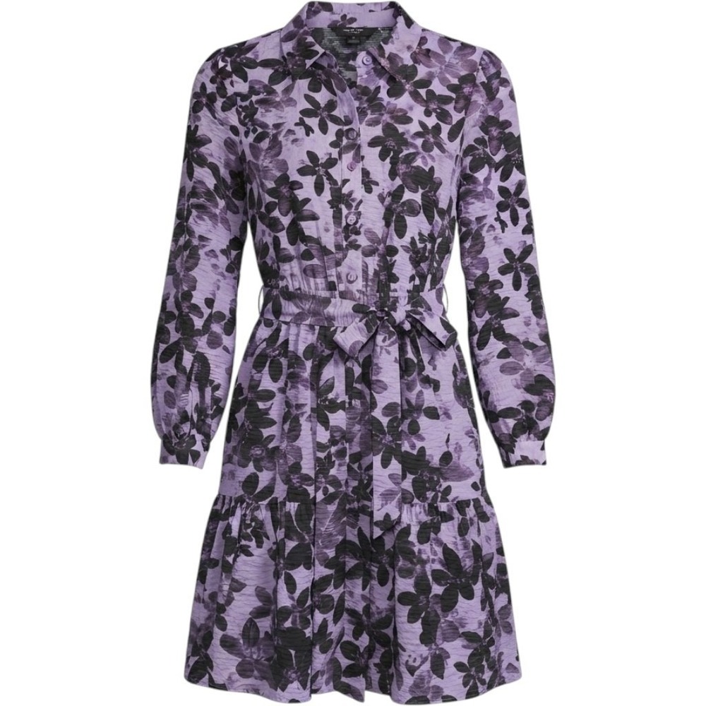 Simply Vera Vera Wang Dress Womens XS Purple Floral Button Front Tiered Sleeve